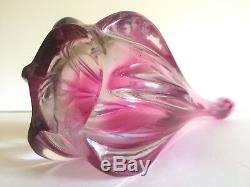 Vintage Rare MID Century Modern Art Vannes Crystal Magenta Pink Art Glass Vase