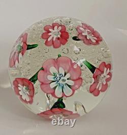 Vintage Rare Murano Pink Lampwork Flowers Paperweight Controlled Bubble Base