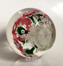 Vintage Rare Murano Pink Lampwork Flowers Paperweight Controlled Bubble Base Vintage Rare Murano Pink Lampwork Flowers Paperweight Controlled Bubble Base