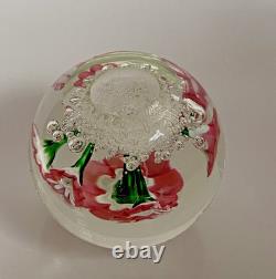 Vintage Rare Murano Pink Lampwork Flowers Paperweight Controlled Bubble Base