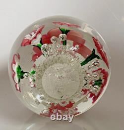 Vintage Rare Murano Pink Lampwork Flowers Paperweight Controlled Bubble Base