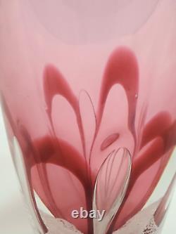 Vintage Red/Pink Handblown Art Glass Vase by Adam Jablonski Signed AJ 6.75