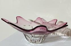 Vintage Retro Pink Art Glass Plate Bowl Josef Hospodka Chribska Czech