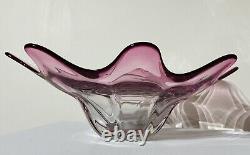 Vintage Retro Pink Art Glass Plate Bowl Josef Hospodka Chribska Czech