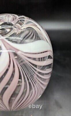 Vintage Rich Miller Pink Pulled Feather Art Glass Vase 6 Signed Clear Decor
