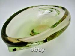 Vintage Scandinavian art glass bowl pink green UV encased with Asymmetrical Hole