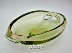 Vintage Scandinavian art glass bowl pink green UV encased with Asymmetrical Hole
