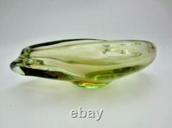 Vintage Scandinavian art glass bowl pink green UV encased with Asymmetrical Hole
