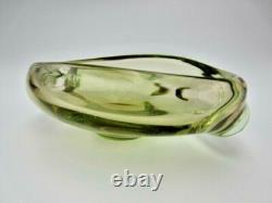 Vintage Scandinavian art glass bowl pink green UV encased with Asymmetrical Hole