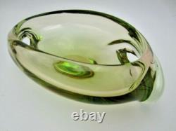 Vintage Scandinavian art glass bowl pink green UV encased with Asymmetrical Hole