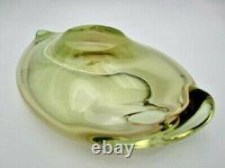 Vintage Scandinavian art glass bowl pink green UV encased with Asymmetrical Hole