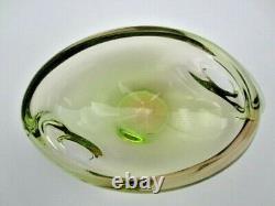 Vintage Scandinavian art glass bowl pink green UV encased with Asymmetrical Hole