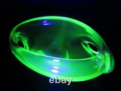 Vintage Scandinavian art glass bowl pink green UV encased with Asymmetrical Hole