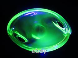 Vintage Scandinavian art glass bowl pink green UV encased with Asymmetrical Hole