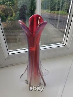 Vintage Seguso Murano alabastro pink / red & Clear art glass vase C1970's