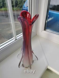 Vintage Seguso Murano alabastro pink / red & Clear art glass vase C1970's