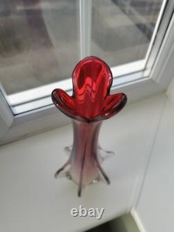 Vintage Seguso Murano alabastro pink / red & Clear art glass vase C1970's