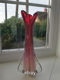Vintage Seguso Murano alabastro pink / red & Clear art glass vase C1970's