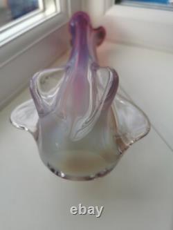 Vintage Seguso Murano alabastro pink / red & Clear art glass vase C1970's