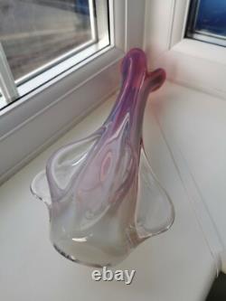 Vintage Seguso Murano alabastro pink / red & Clear art glass vase C1970's