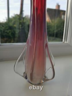 Vintage Seguso Murano alabastro pink / red & Clear art glass vase C1970's