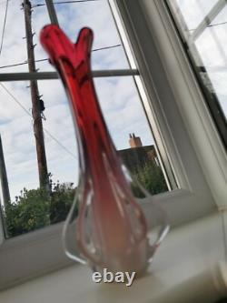 Vintage Seguso Murano alabastro pink / red & Clear art glass vase C1970's