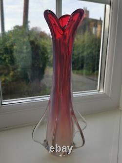 Vintage Seguso Murano alabastro pink / red & Clear art glass vase C1970's