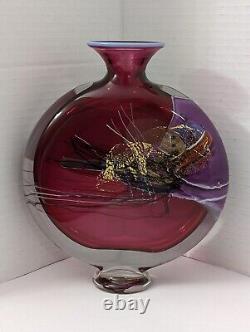 Vintage Signed BK Purple Pink Pillow Art Glass Vase