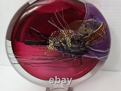 Vintage Signed BK Purple Pink Pillow Art Glass Vase