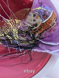 Vintage Signed BK Purple Pink Pillow Art Glass Vase