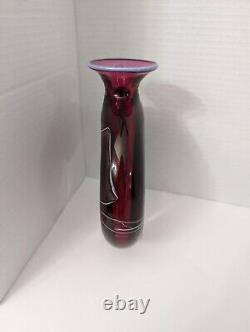 Vintage Signed BK Purple Pink Pillow Art Glass Vase