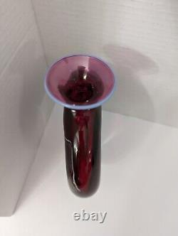Vintage Signed BK Purple Pink Pillow Art Glass Vase