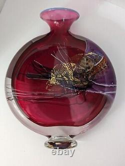 Vintage Signed BK Purple Pink Pillow Art Glass Vase
