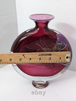Vintage Signed BK Purple Pink Pillow Art Glass Vase