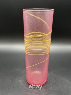 Vintage Signed Kosta Boda Bertil Vallien Spiral 8 Vase Pink & Neon Yellow Swirl