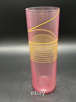 Vintage Signed Kosta Boda Bertil Vallien Spiral 8 Vase Pink & Neon Yellow Swirl