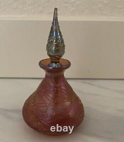 Vintage Signed Lundberg 1984 Pink Art Glass Perfume Bottle & Stopper 4 tall