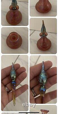 Vintage Signed Lundberg 1984 Pink Art Glass Perfume Bottle & Stopper 4 tall