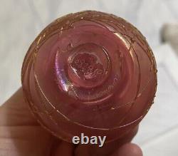 Vintage Signed Lundberg 1984 Pink Art Glass Perfume Bottle & Stopper 4 tall