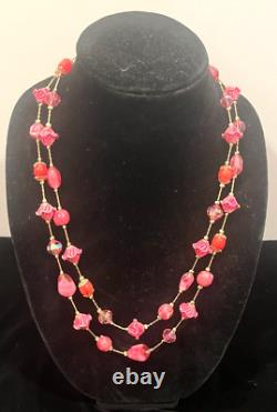 Vintage Signed Vendome 2 Strand Pink Art Glass Necklace