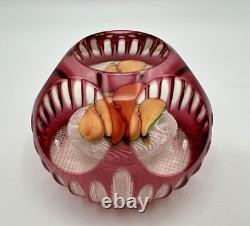 Vintage St. Louis Fruit White Latticino Pillow Pink Cut To Clear Paperweight