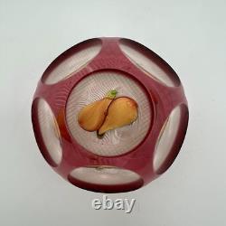 Vintage St. Louis Fruit White Latticino Pillow Pink Cut To Clear Paperweight