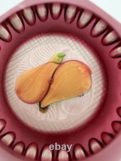 Vintage St. Louis Fruit White Latticino Pillow Pink Cut To Clear Paperweight