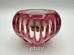 Vintage St. Louis Fruit White Latticino Pillow Pink Cut To Clear Paperweight