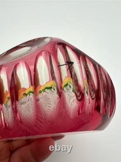 Vintage St. Louis Fruit White Latticino Pillow Pink Cut To Clear Paperweight