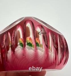 Vintage St. Louis Fruit White Latticino Pillow Pink Cut To Clear Paperweight