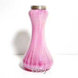 Vintage Sterling Silver Collar Pink Art Glass Vase London Hallmarks 1929 Marbled