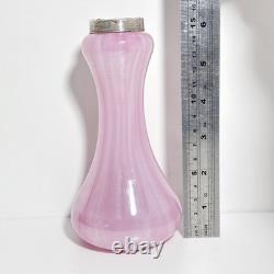 Vintage Sterling Silver Collar Pink Art Glass Vase London Hallmarks 1929 Marbled