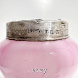 Vintage Sterling Silver Collar Pink Art Glass Vase London Hallmarks 1929 Marbled