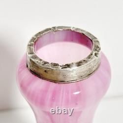 Vintage Sterling Silver Collar Pink Art Glass Vase London Hallmarks 1929 Marbled